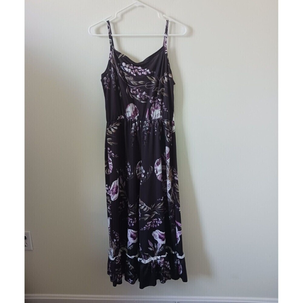 Boohoo Womens Purple White Floral Jumpsuit Spaghetti Strap Wide Leg Ruffle 10 - Picture 2 of 6
